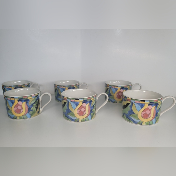 Set of 6 Vintage PTS International Fantasia Mosaic Floral Stoneware Cups 2.5" - Picture 4 of 9